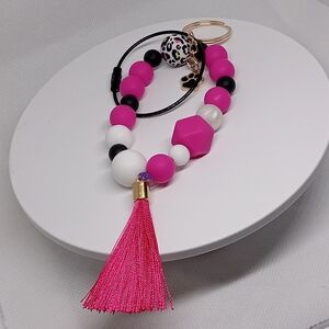Pink Beaded Key & Card Holder with Tassel
